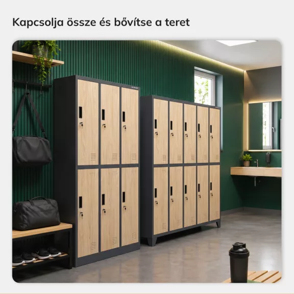JAN NOWAK IGOR antracit és sonoma tölgy 6 ajtós fém öltözőszekrény