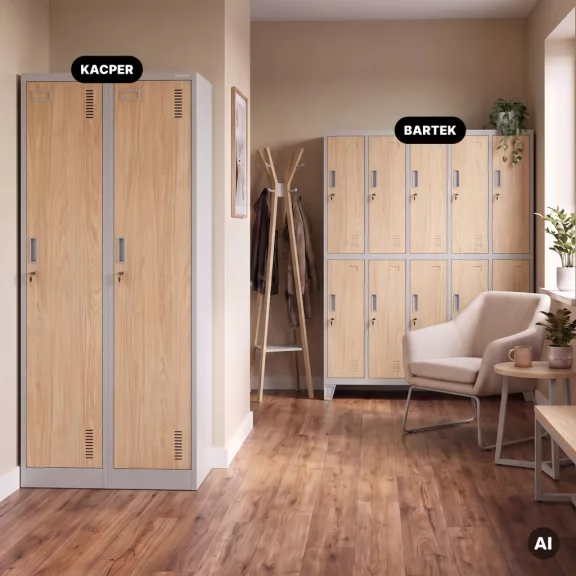 Jan Nowak® | 2218 KACPER Eco Design 4 rekeszes munkavállalói szekrény, szürke/sonoma tölgy