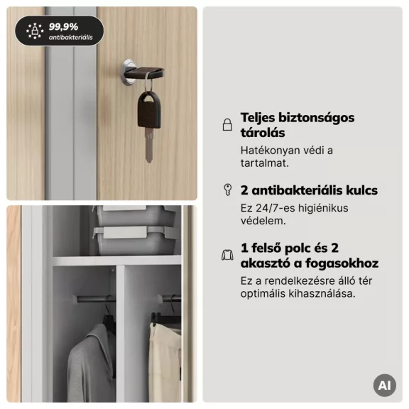 Jan Nowak® | 2218 KACPER Eco Design 4 rekeszes munkavállalói szekrény, szürke/sonoma tölgy