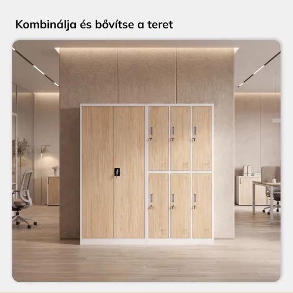Jan Nowak®  Többfunkciós fém szekrény fehér / sonoma tölgy: Eco Design DAWID, 900 x 1850 x 450 mm