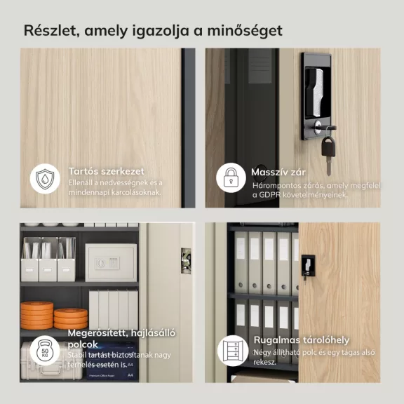 Irodai iratszekrény antracit - sonoma tölgy: Eco Design JAN 900 x 1850 x 400 mm