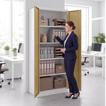   Jan Nowak® | 2230 JAN H Eco Design irodai iratszekrény fehér/dió, 900 × 1950 × 400 mm