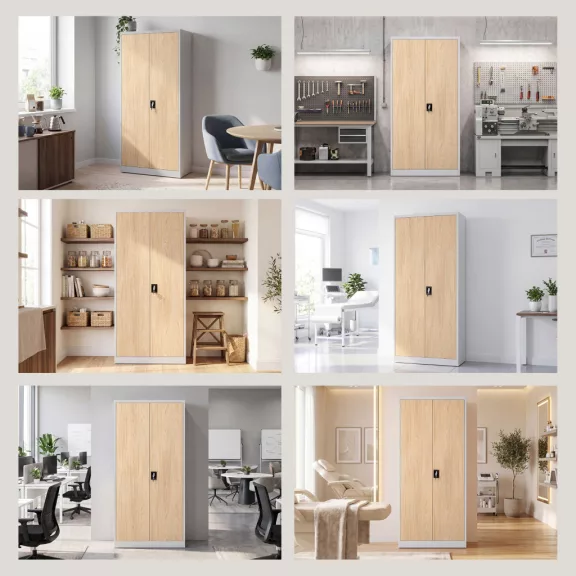 Jan Nowak® | 2231 JAN H Eco Design irodai iratszekrény szürke/sonoma tölgy, 900 × 1950 × 400 mm