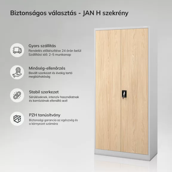 Jan Nowak® | 2231 JAN H Eco Design irodai iratszekrény szürke/sonoma tölgy, 900 × 1950 × 400 mm