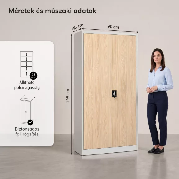 Jan Nowak® | 2231 JAN H Eco Design irodai iratszekrény szürke/sonoma tölgy, 900 × 1950 × 400 mm