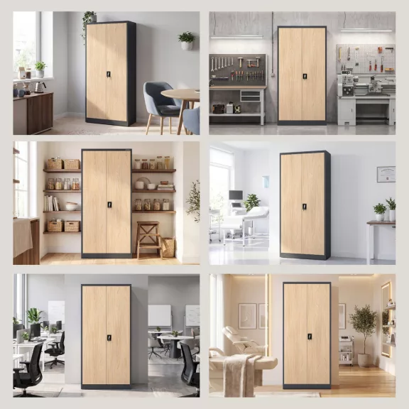 Jan Nowak® | 2232 JAN H Eco Design irodai iratszekrény antracit/sonoma tölgy, 900 × 1950 × 400 mm