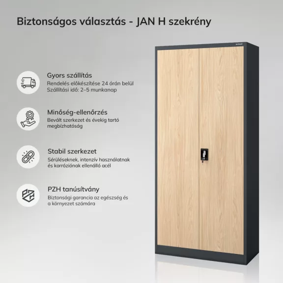 Jan Nowak® | 2232 JAN H Eco Design irodai iratszekrény antracit/sonoma tölgy, 900 × 1950 × 400 mm