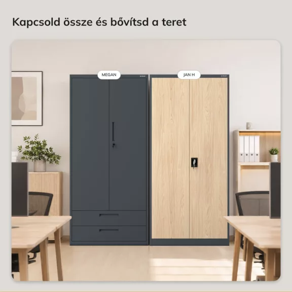 Jan Nowak® | 2232 JAN H Eco Design irodai iratszekrény antracit/sonoma tölgy, 900 × 1950 × 400 mm