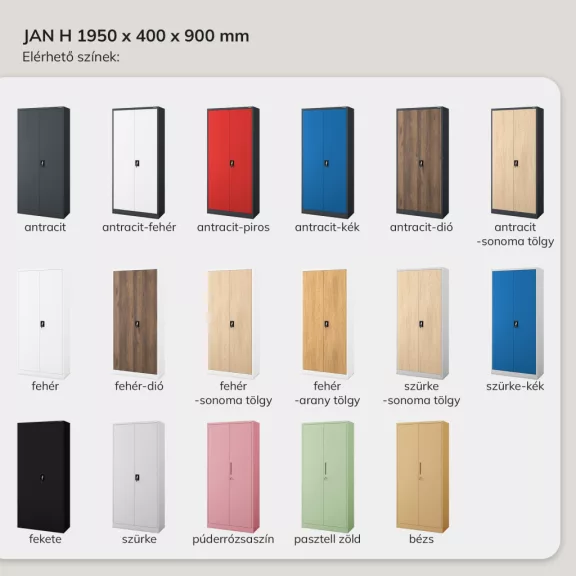 Jan Nowak® | 2232 JAN H Eco Design irodai iratszekrény antracit/sonoma tölgy, 900 × 1950 × 400 mm