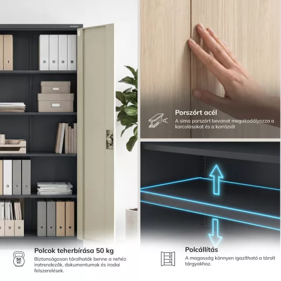Jan Nowak® | 2232 JAN H Eco Design irodai iratszekrény antracit/sonoma tölgy, 900 × 1950 × 400 mm