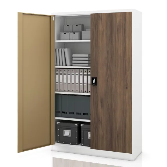 Irodai fém irattározó szekrény fehér - dió: Eco Design JAN II, 1150 x 1850 x 400 mm