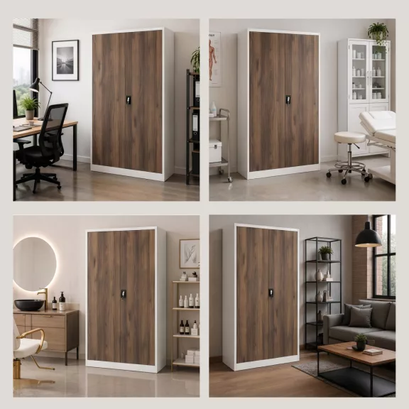 Irodai fém irattározó szekrény fehér - dió: Eco Design JAN II, 1150 x 1850 x 400 mm