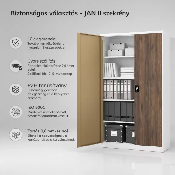 Irodai fém irattározó szekrény fehér - dió: Eco Design JAN II, 1150 x 1850 x 400 mm
