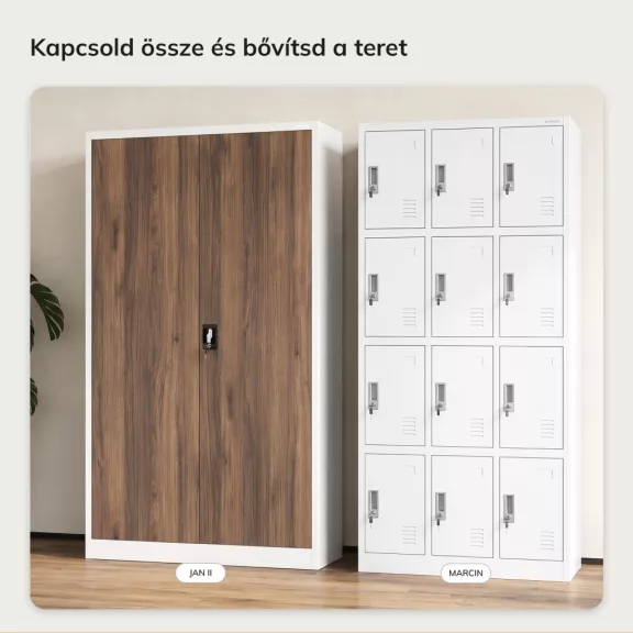 Irodai fém irattározó szekrény fehér - dió: Eco Design JAN II, 1150 x 1850 x 400 mm