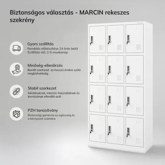 JAN NOWAK MARCIN fehér 12 rekeszes munkavédelmi öltözőszekrény