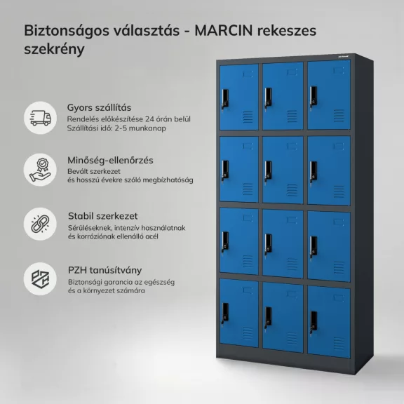 JAN NOWAK MARCIN antracit-kék 12 rekeszes fém öltözőszekrény