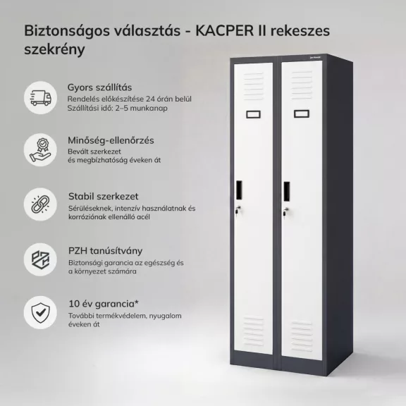 JAN NOWAK KACPER II antracit–fehér kétrekeszes fém öltözőszekrény