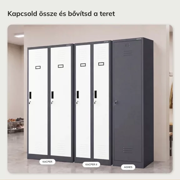 JAN NOWAK KACPER II antracit–fehér kétrekeszes fém öltözőszekrény