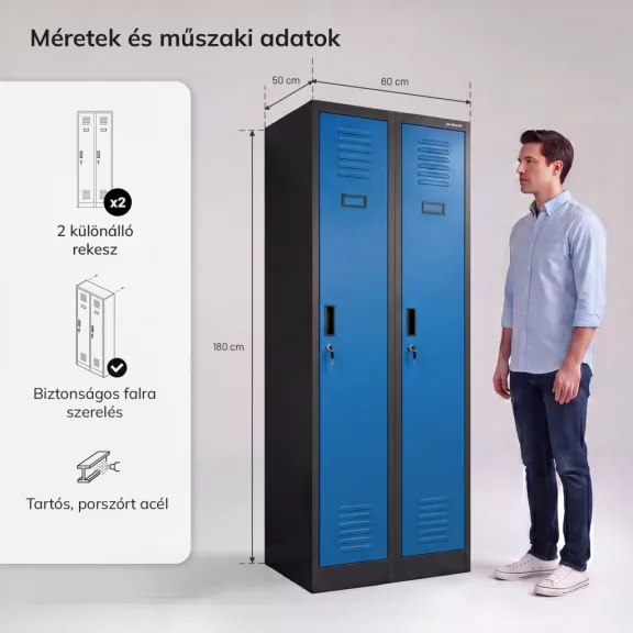 JAN NOWAK KACPER II antracit–kék kétrekeszes dolgozói öltözőszekrény