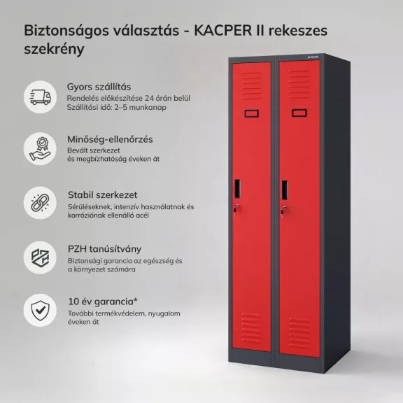 JAN NOWAK KACPER II antracit–piros kétrekeszes dolgozói öltözőszekrény