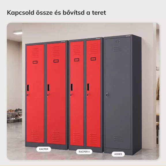 JAN NOWAK KACPER II antracit–piros kétrekeszes dolgozói öltözőszekrény