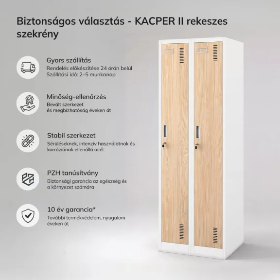 JAN NOWAK KACPER II fehér–sonoma tölgy kétrekeszes dolgozói öltözőszekrény