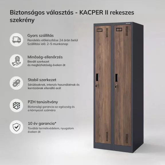 JAN NOWAK KACPER II antracit–dió kétrekeszes fém öltözőszekrény