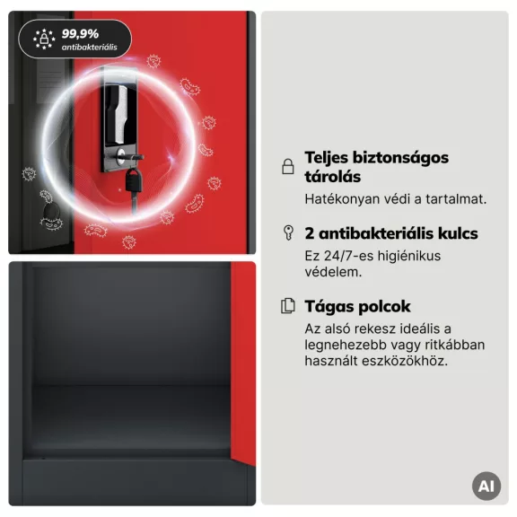 Jan Nowak® | 2274 ALEX zárható fém iratszekrény, antracit/piros