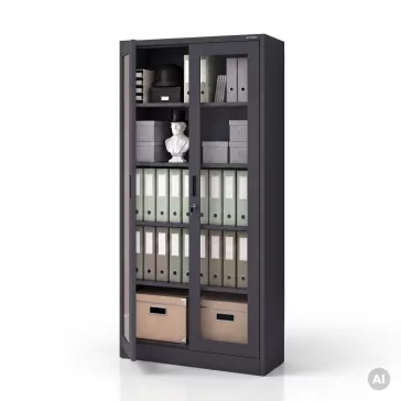 Fém szekrény vitrinnel antracit: AMELIA, 900 x 1850 x 400 mm