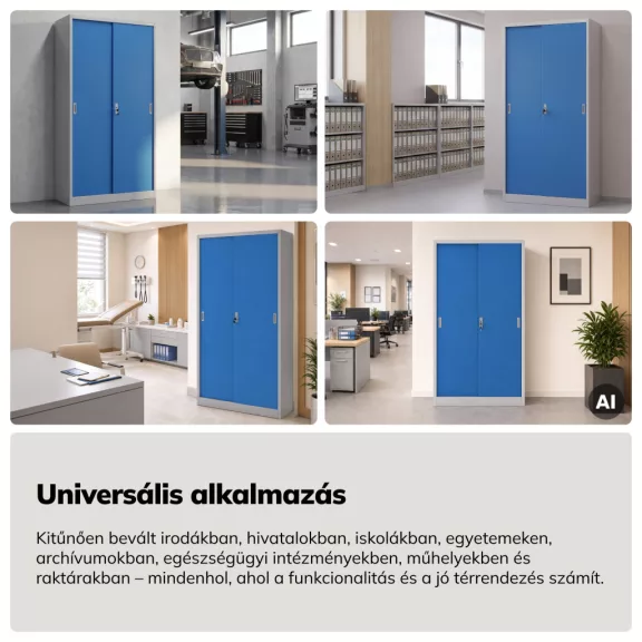 Jan Nowak® | 2292 KUBA tolóajtós irodai fémszekrény kék/szürke, 900 × 1850 × 400 mm
