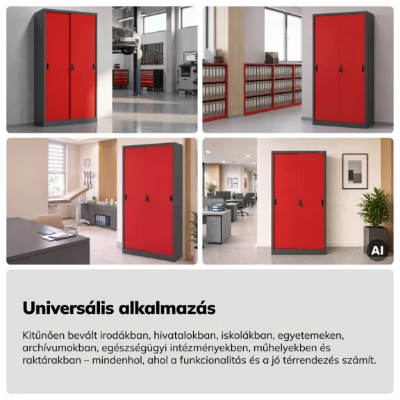 Jan Nowak® | 2294 KUBA tolóajtós irodai fémszekrény antracit/piros, 900 × 1850 × 400 mm
