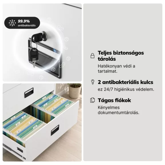 Jan Nowak® | 2296 SARA XL V4 4 fiókos iratszekrény fehér, 900 × 1320 × 600 mm