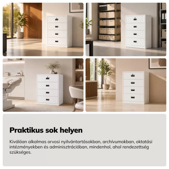 Jan Nowak® | 2296 SARA XL V4 4 fiókos iratszekrény fehér, 900 × 1320 × 600 mm