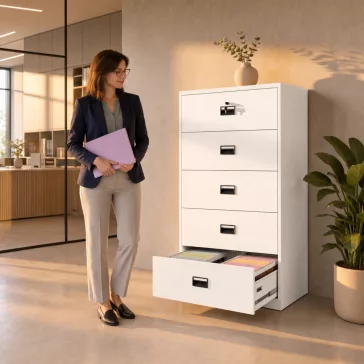  Jan Nowak® | 2297 SARA XL V5 5 fiókos iratszekrény fehér, 900 × 1620 × 600 mm