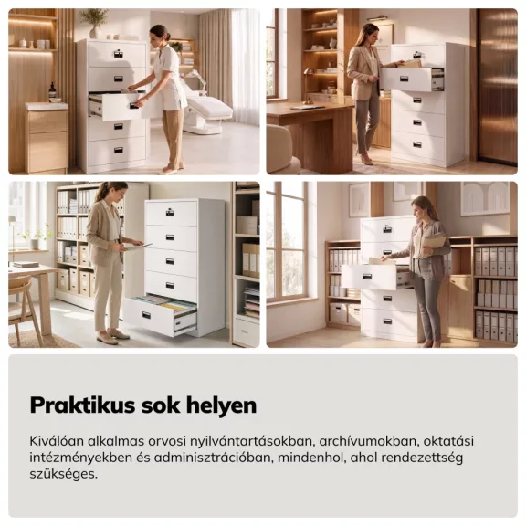 Jan Nowak® | 2297 SARA XL V5 5 fiókos iratszekrény fehér, 900 × 1620 × 600 mm