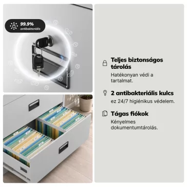   Jan Nowak® | 2298 SARA XL V3 3 fiókos fém iratszekrény, szürke