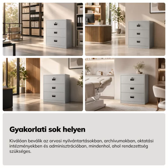 Jan Nowak® | 2298 SARA XL V3 3 fiókos fém iratszekrény, szürke