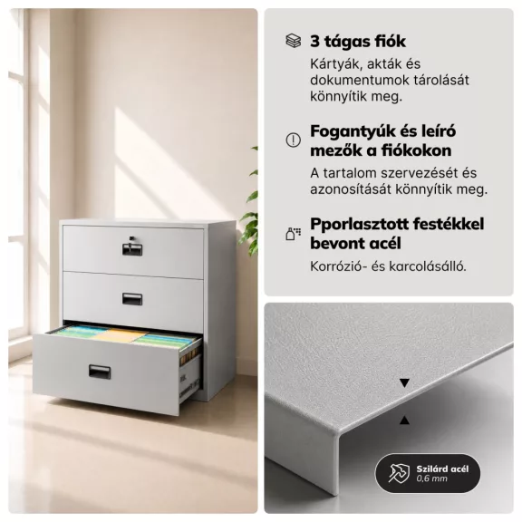 Jan Nowak® | 2298 SARA XL V3 3 fiókos fém iratszekrény, szürke