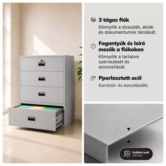 Jan Nowak® | 2299 SARA XL V4 4 fiókos fém iratszekrény, szürke