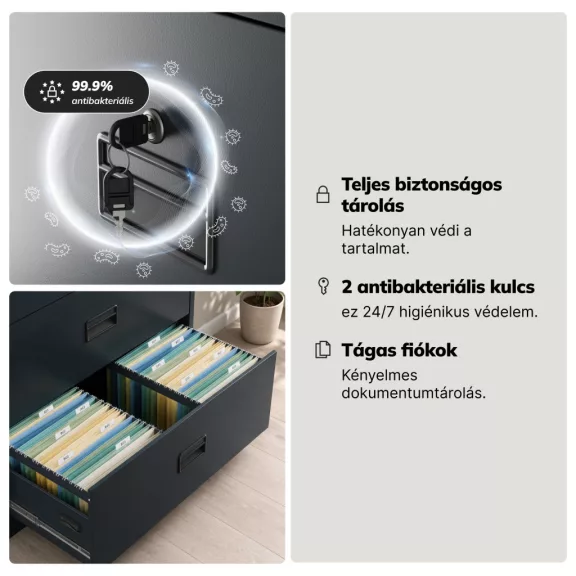 Jan Nowak® | 2301 SARA XL V3 3 fiókos iratszekrény antracit, 900 × 1020 × 600 mm