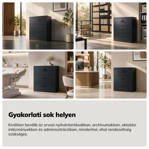 Jan Nowak® | 2301 SARA XL V3 3 fiókos iratszekrény antracit, 900 × 1020 × 600 mm