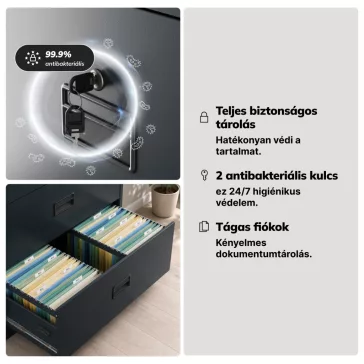   Jan Nowak® | 2302 SARA XL V4 4 fiókos iratszekrény antracit, 900 × 1320 × 600 mm