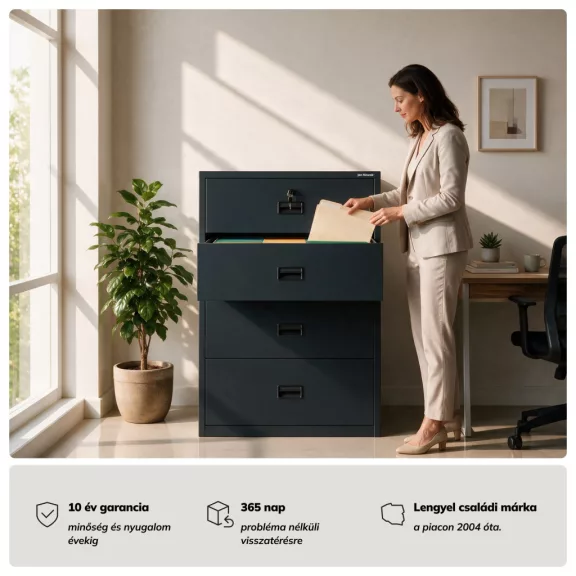 Jan Nowak® | 2302 SARA XL V4 4 fiókos iratszekrény antracit, 900 × 1320 × 600 mm