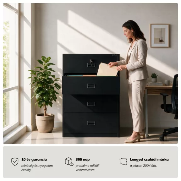 Jan Nowak® | 2305 SARA XL V4 4 fiókos iratszekrény fekete, 900 × 1320 × 600 mm