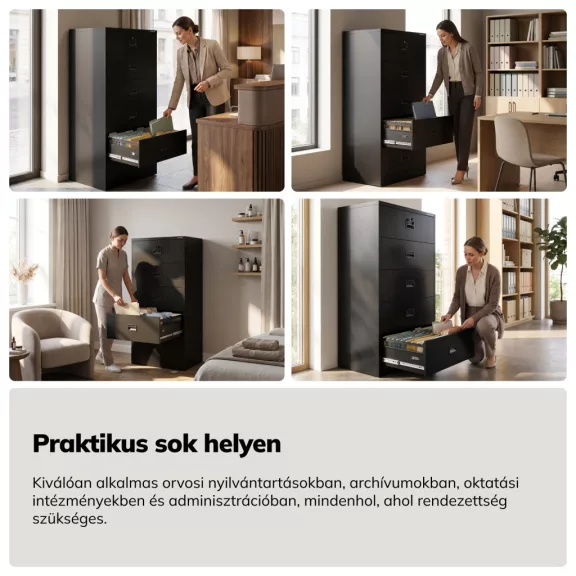 Jan Nowak® | 2306 SARA XL V5 5 fiókos iratszekrény fekete, 900 × 1620 × 600 mm