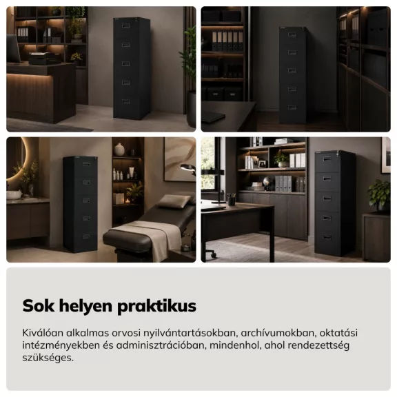 Fém kartotékszekrény fekete: SARA V5, 460 x 1625,5 x 600 mm