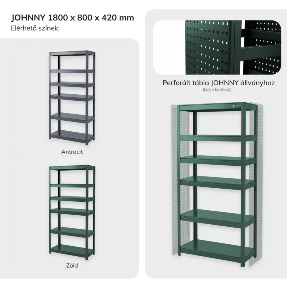 Jan Nowak® JOHNNY széles fém műhelypolc, Zöld, 1800 × 800 × 420 mm Jan Nowak® JOHNNY széles fém műhelypolc, Zöld, 1800 × 800 × 420 mm