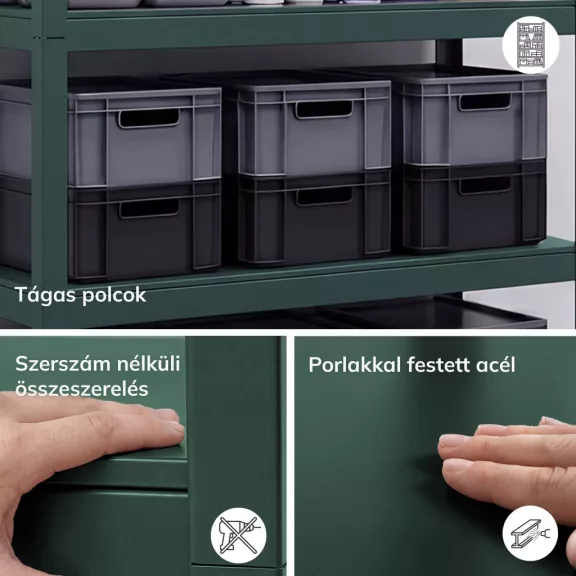 Jan Nowak® JOHNNY széles fém műhelypolc, Zöld, 1800 × 800 × 420 mm Jan Nowak® JOHNNY széles fém műhelypolc, Zöld, 1800 × 800 × 420 mm