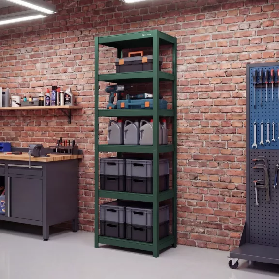 Jan Nowak® JOHNNY keskeny fém műhelypolc, Zöld, 1800 × 450 × 420 mm