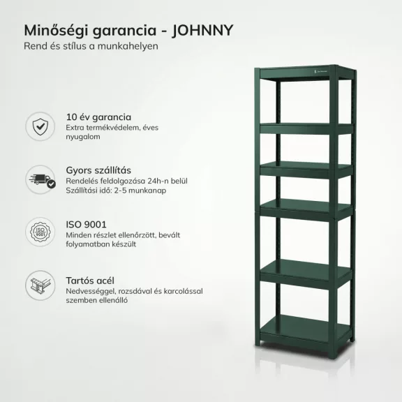 Jan Nowak® JOHNNY keskeny fém műhelypolc, Zöld, 1800 × 450 × 420 mm